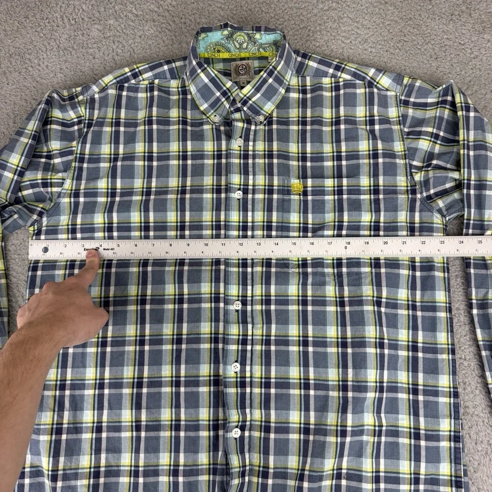 Cinch Shirt Mens Medium Blue Yellow‎ Button Up Western Cowboy Workwear Plaid